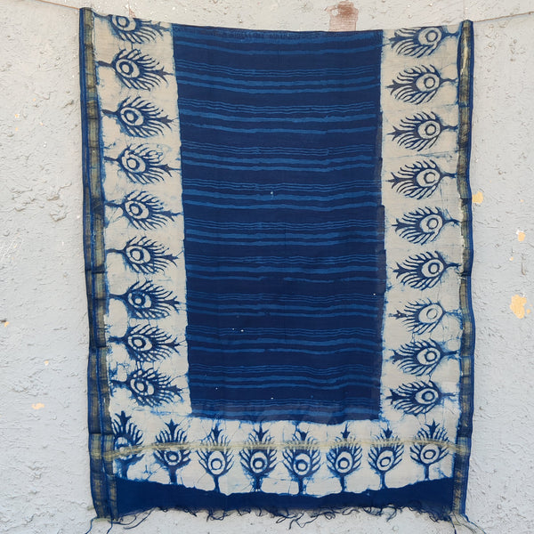 VASUNDARA - Chanderi Indigo Mor Dupatta