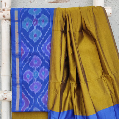 VEDA-Cotton Silk Blue With Intricate Design Top And Plain Mehendi Green Bottom And Dupatta