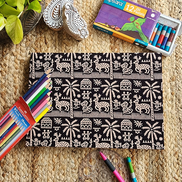 Handmade Upcycled Vegetable Dyed Ajrak Black With White Village Sketch Book