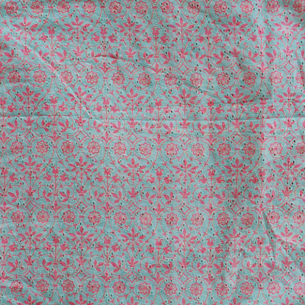 (Width 44 Inches) Pure Cotton Hakoba Light Blue With Pink Pattern Digital Print Fabric