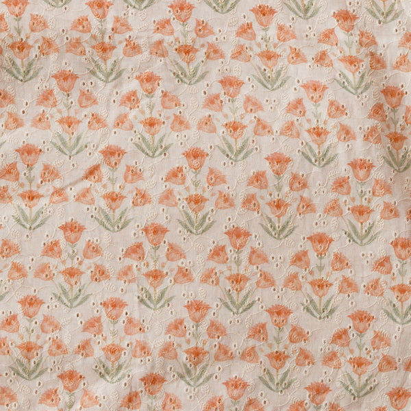 (Width 44 Inches) Pure Cotton Hakoba Pastel Orange With Orange Tulip Feild Digital Print Fabric