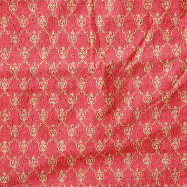 (Width 44 Inches) Pure Cotton Hakoba Pink Peach  With Light Yellow Pattern Digital Print Fabric