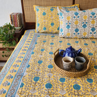 Yellow Sapphire -Cotton Hand Block Printed Jaipuri Bedsheet