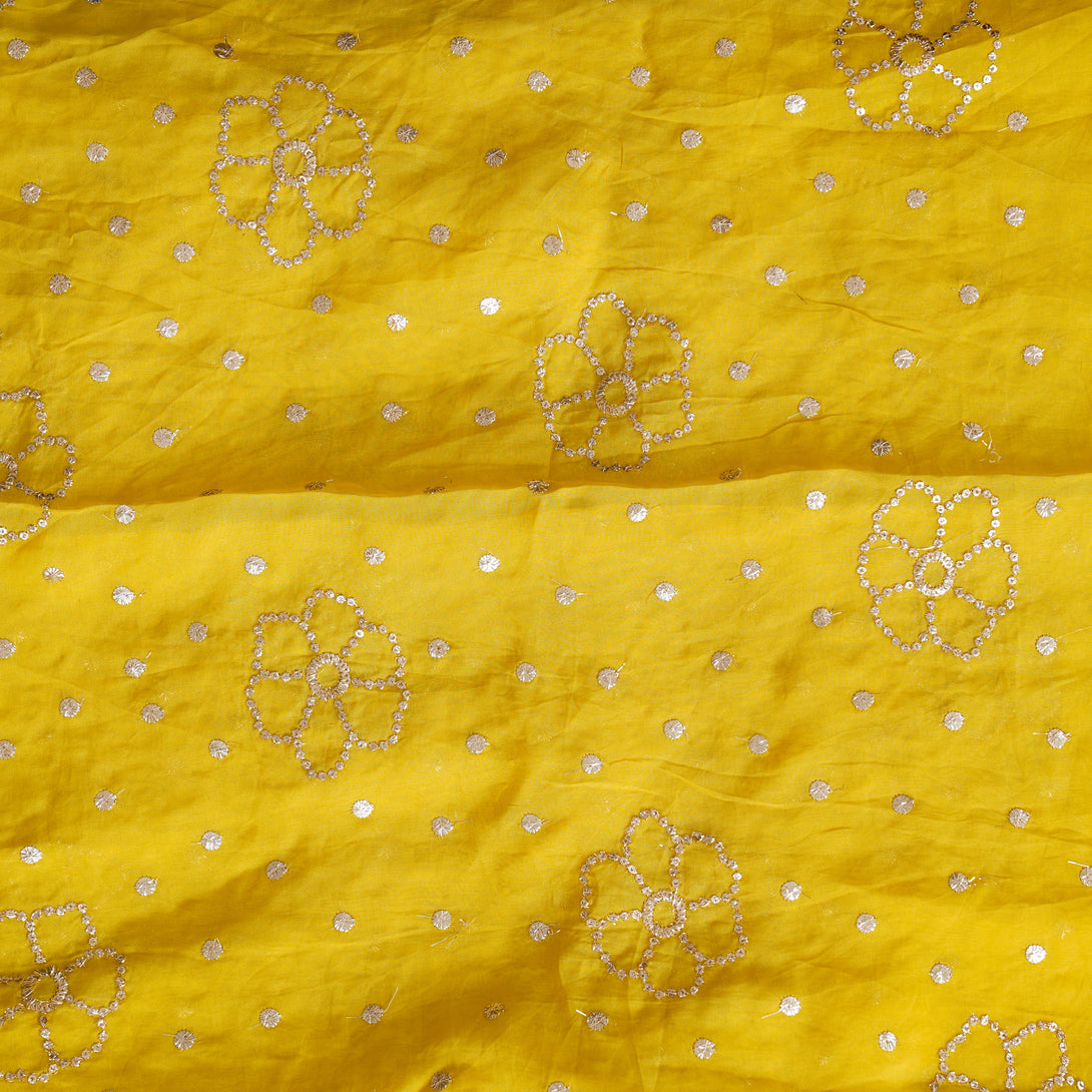 Yellow Silk Organza Mukaish Work Fabric – Sanskruti