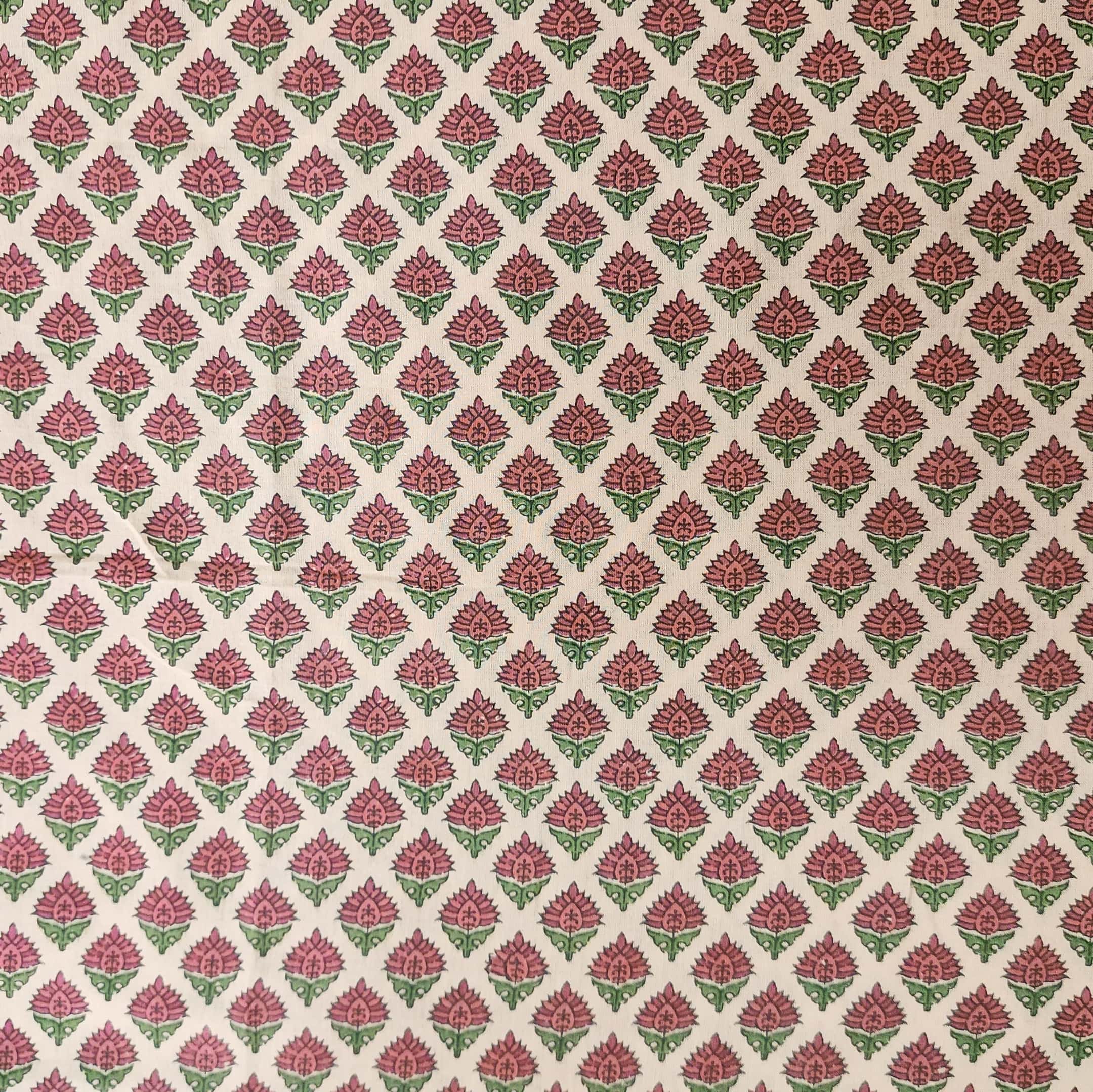 ( Pre-Cut 0.95 Meter ) Pure Cotton Screen Print Cream With Pink Small ...