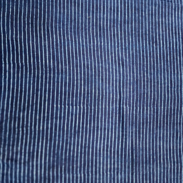 ( Pre-Cut 0.80 Meter ) Pure Cotton Akola Indigo Stripes Hand Block Print Fabric