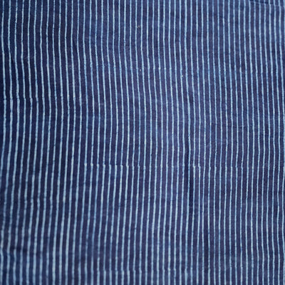 ( Pre-Cut 0.80 Meter ) Pure Cotton Akola Indigo Stripes Hand Block Print Fabric