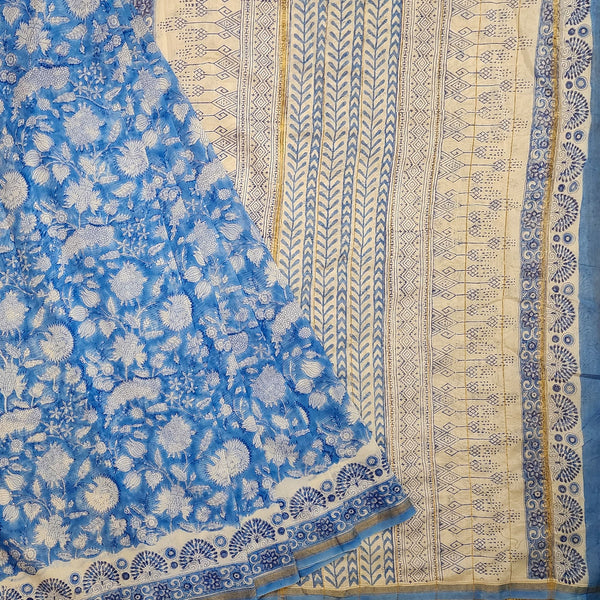 KASTURI - Pure Chanderi Jaipuri Blue Peacock Jaal Saree