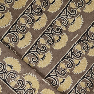 Pure Cotton Ajrak Brown Dyed With Bush Border Horizontal Hand Block Print Fabric