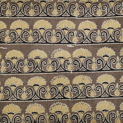 Pure Cotton Ajrak Brown Dyed With Bush Border Horizontal Hand Block Print Fabric