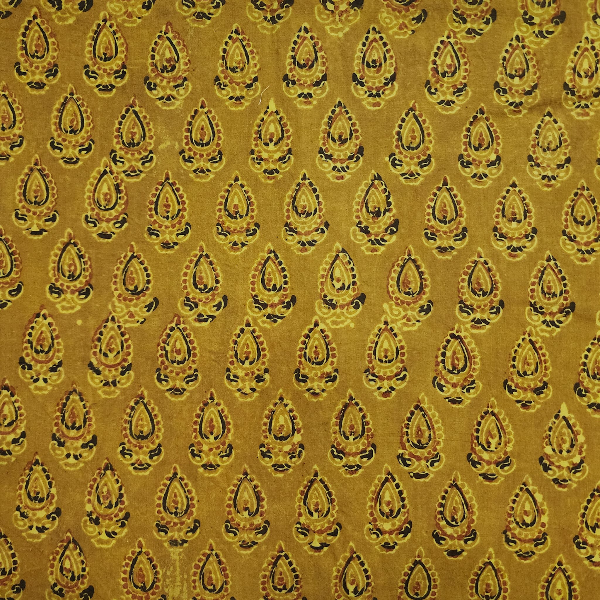 Pure Cotton Ajrak Turmeric Dyed With Rust Black Leaf Plant Motif Hand ...