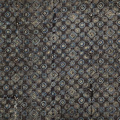 Pure Cotton Ajrak Dark Brown With All Over Small Tile Hand Block Printed Fabric