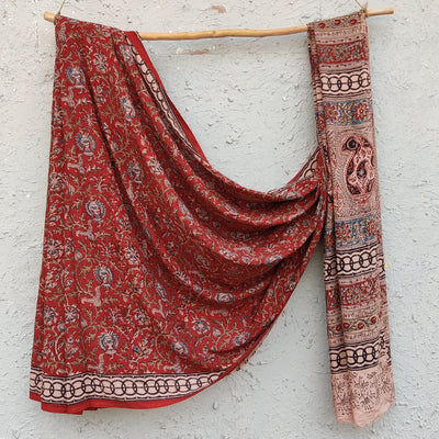 SWARA - Silk Kalamkari Saree Rust With Small Floral Jaal