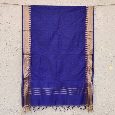AAHANA - Self Embroidered Temple Border Dupatta Blue