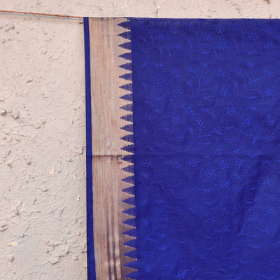 AAHANA - Self Embroidered Temple Border Dupatta Blue