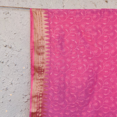 AAHANA - Self Embroidered Temple Border Dupatta Pink