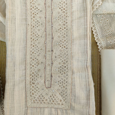 AARADHANA - Jute Cream Top With Plain Bottom And A Beautiful Embroidered Cotton Dupatta Set
