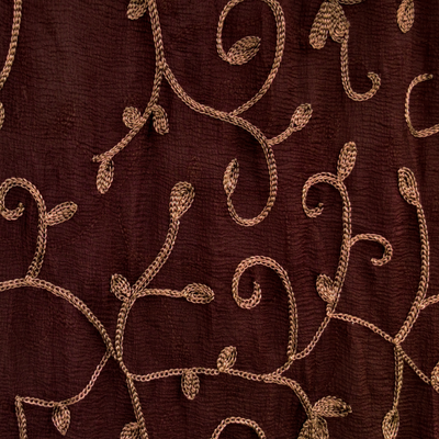 AARI - Brown Chiffon Everyday Wear Dupatta With Self Aari Jaal Embroidery