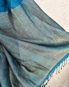 AARU - Beautiful Blue Linen Saree With  Stripes Palla