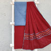 AARU - Pure Cotton Handloom Blue Top Fabric With Maroon Bottom And A Maroon Kaatha Dupatta