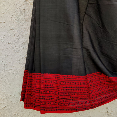AASAWARI - Pure Cotton Black Red Manipur Inspired Bengal Weave Handwoven Saree