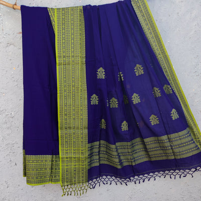 AASAWARI - Pure Cotton Blue Green Manipur Inspired Bengal Weave Handwoven Saree