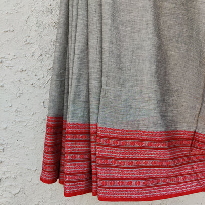 AASAWARI - Pure Cotton Grey Maroon Manipur Inspired Bengal Weave Handwoven Saree