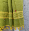 AASAWARI - Pure South Cotton Temple Border Handloom Set With Beautiful Hand Embroidery Green Yellow