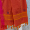 AASAWARI - Pure Cotton South Cotton Temple Border Handloom Set With Beautiful Hand Embroidery Pink Orange