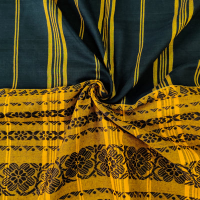 AASAWARI - Pure Mercerised Cotton With Manipuri thread Weave Saree Black Mustard