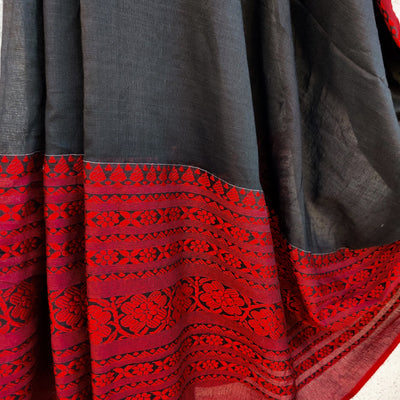 AASAWARI - Pure Mercerised Cotton With Manipuri thread Weave Saree Black