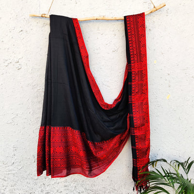 AASAWARI - Pure Mercerised Cotton With Manipuri thread Weave Saree Black