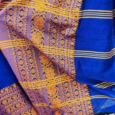 AASAWARI - Pure Mercerised Cotton With Manipuri thread Weave Saree Blue