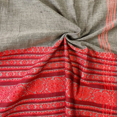 AASAWARI - Pure Mercerised Cotton With Manipuri thread Weave Saree Grey Black Red