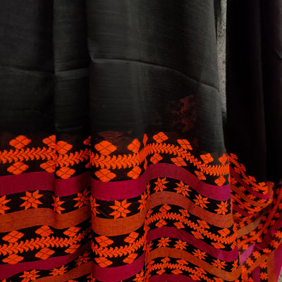 AASAWARI - Pure Mercerised Cotton With Manipuri thread Weave Saree Pastel Black