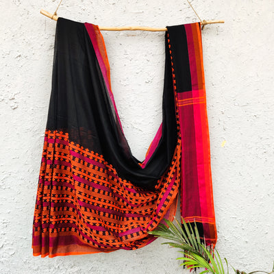 AASAWARI - Pure Mercerised Cotton With Manipuri thread Weave Saree Pastel Black
