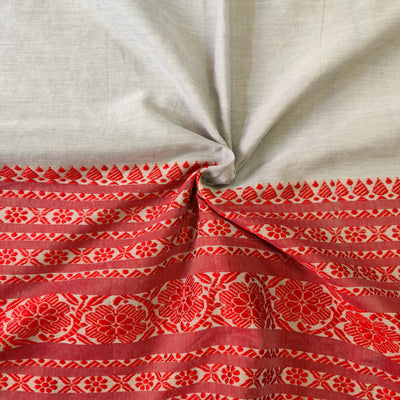 AASAWARI - Pure Mercerised Cotton With Manipuri thread Weave Saree Pastel Grey Black Red