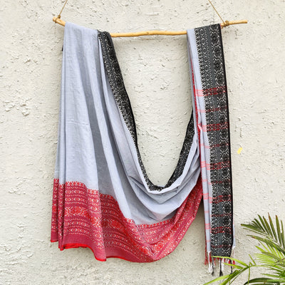 AASAWARI - Pure Mercerised Cotton With Manipuri thread Weave Saree Pastel Grey Black Red