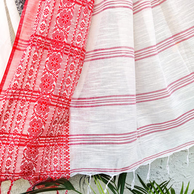 AASAWARI - Pure Mercerised Cotton With Manipuri thread Weave Saree Red And Black