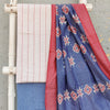 ADRIKA - Pure Cotton Handloom Cream Stripes With Textured Denim Plain Bottom With Beautiful Ikkat Dupatta
