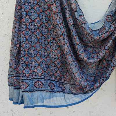 AFREEN - Linen Ajrak Hand Block Printed Saree Blue