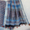 AFREEN - Linen Ajrak Hand Block Printed Saree Blue