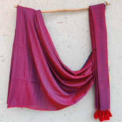 AHANA - Reversible Cotton Saree Purple Maroon With old Stripes