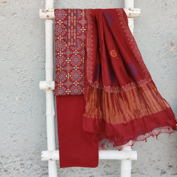 ALIA - Pure Cotton Screenprinted Top With Plain Bottom And Satin Printed Dupatta