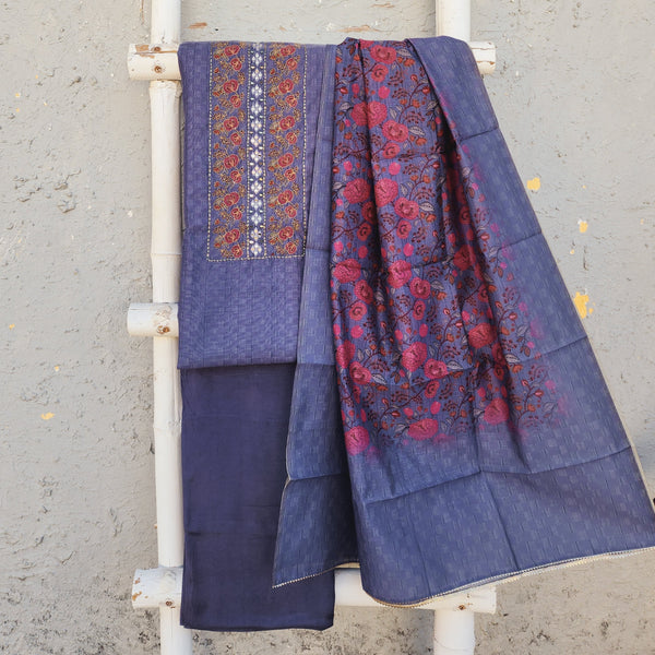ANAMIKA - Digitally Printed Cotton Silk Top Fabric With Yoke Embroidery Top Plain Rayon Bottom And Digitally Printed Cotton Silk Dupatta Blue