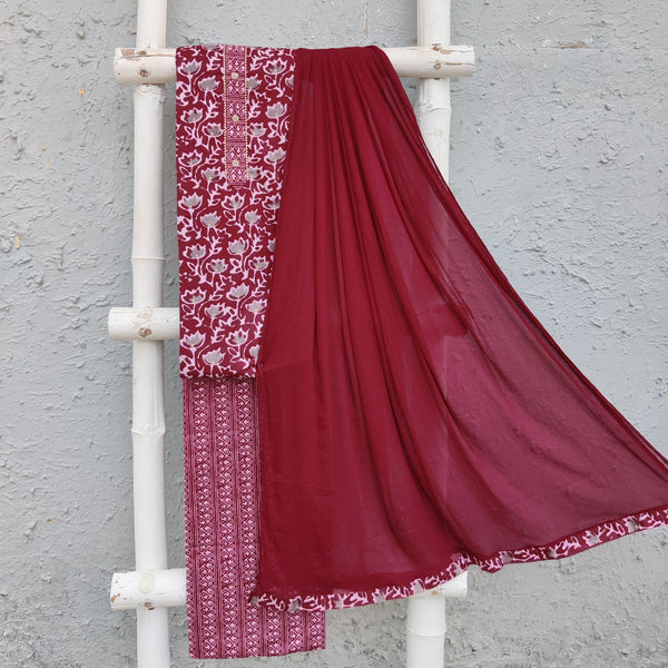 ANANDI - Glazed Cotton Top Fabric With Stripes Glazed Cotton Bottom And A Chiffon Dupatta