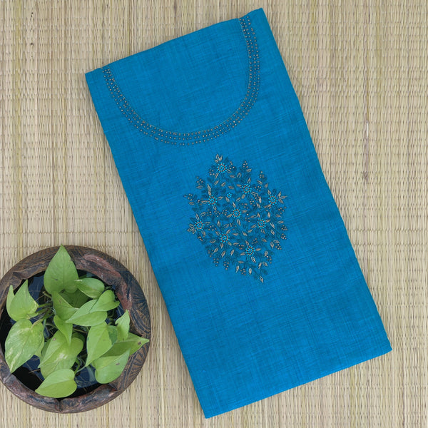 ANANYA - Pre Designed Cotton Silk Blue With Embroidered Yoke Motif Kurta Piece
