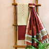 ANAYA - Pure Cotton Beige Slub With Gota And Loops Neck Lines With Maroon Bottom With An Embroidery Linen Dupatta
