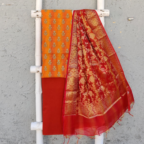 ANOKHI - Cotton Silk Orange Embroidered Top With Cotton Silk Bottom And A Banarasi Dupatta