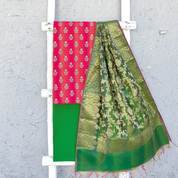 ANOKHI - Cotton Silk Pink Embroidered Top With Cotton Silk Bottom And A Banarasi Dupatta